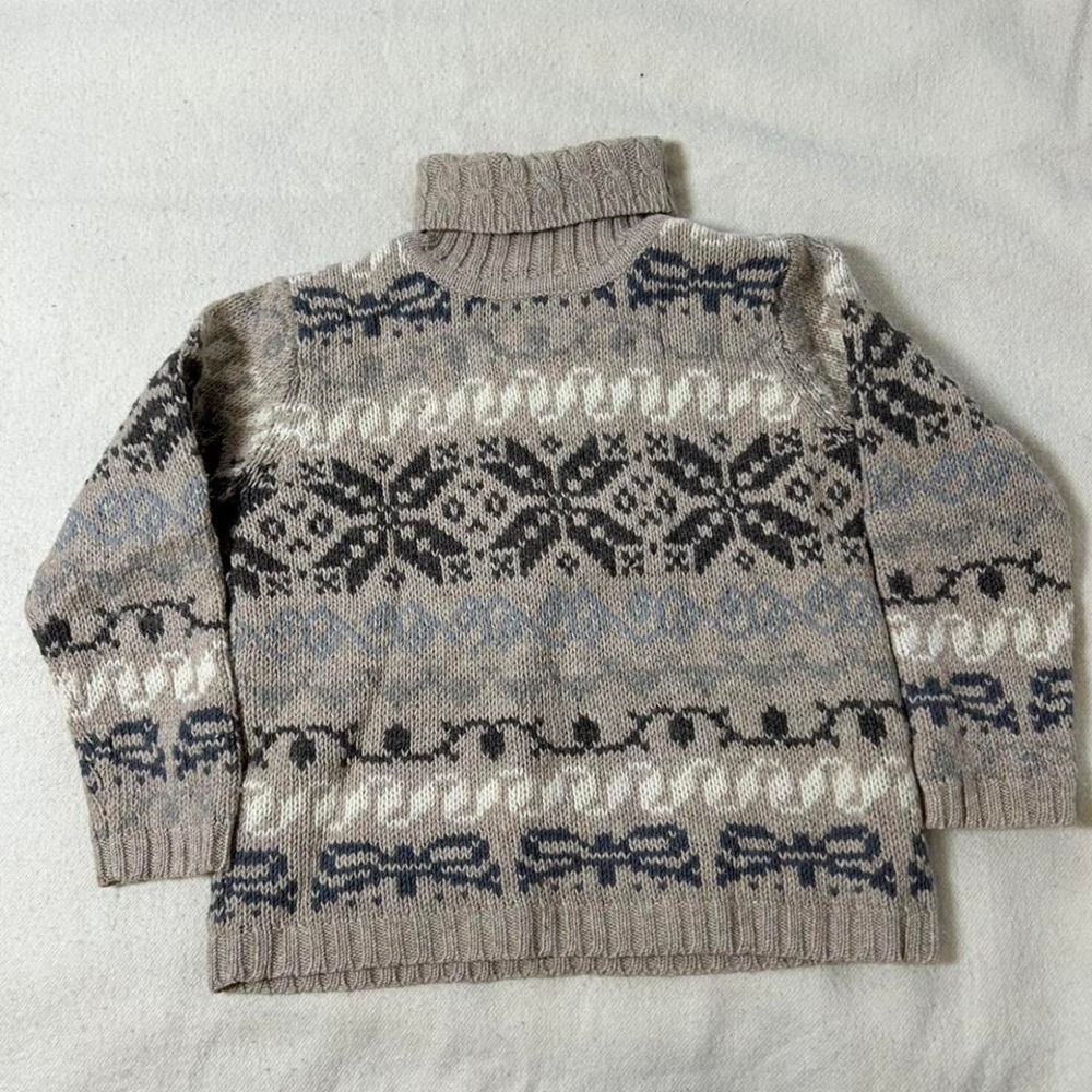 Vintage Talbots Nordic Fair Isle Sweater Women's Size medium Cowl Neck Wool‎ Tan
